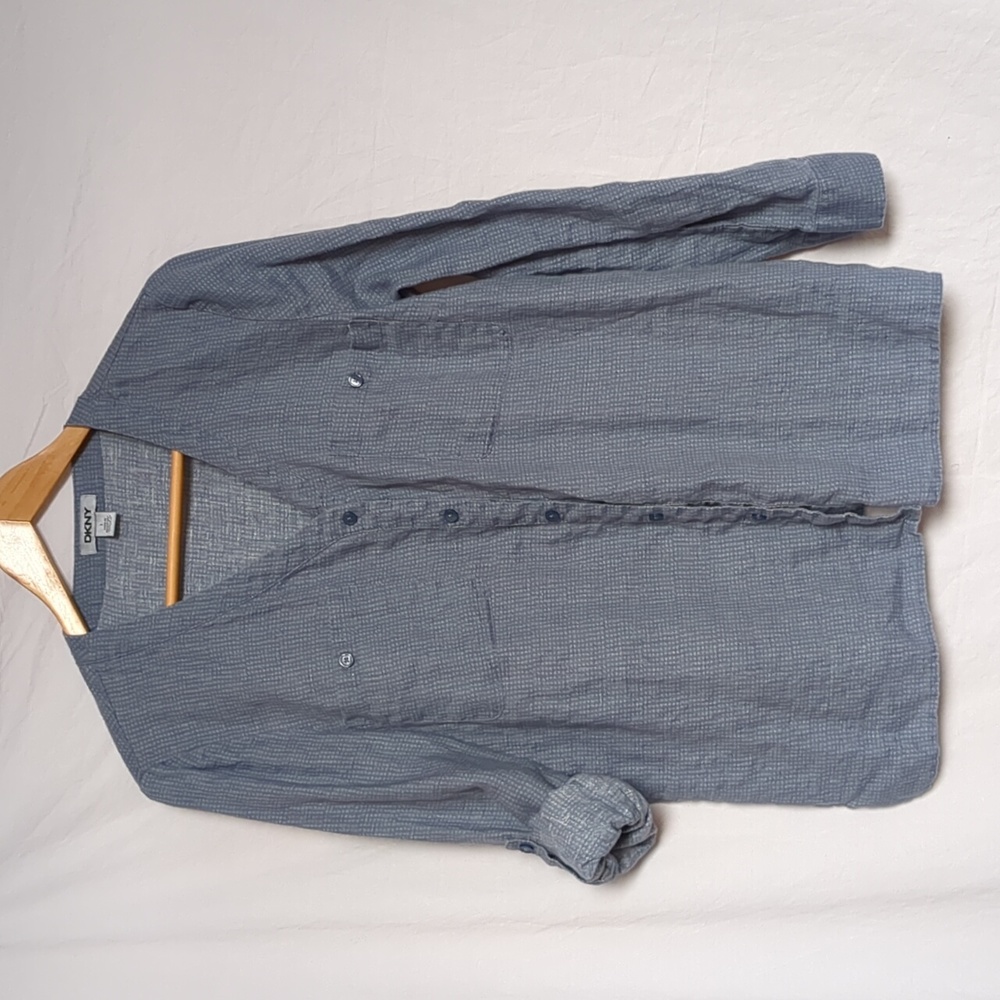 DKNY blouse Women's Long Sleeve linen button front Shirt L - Picture 1 of 13